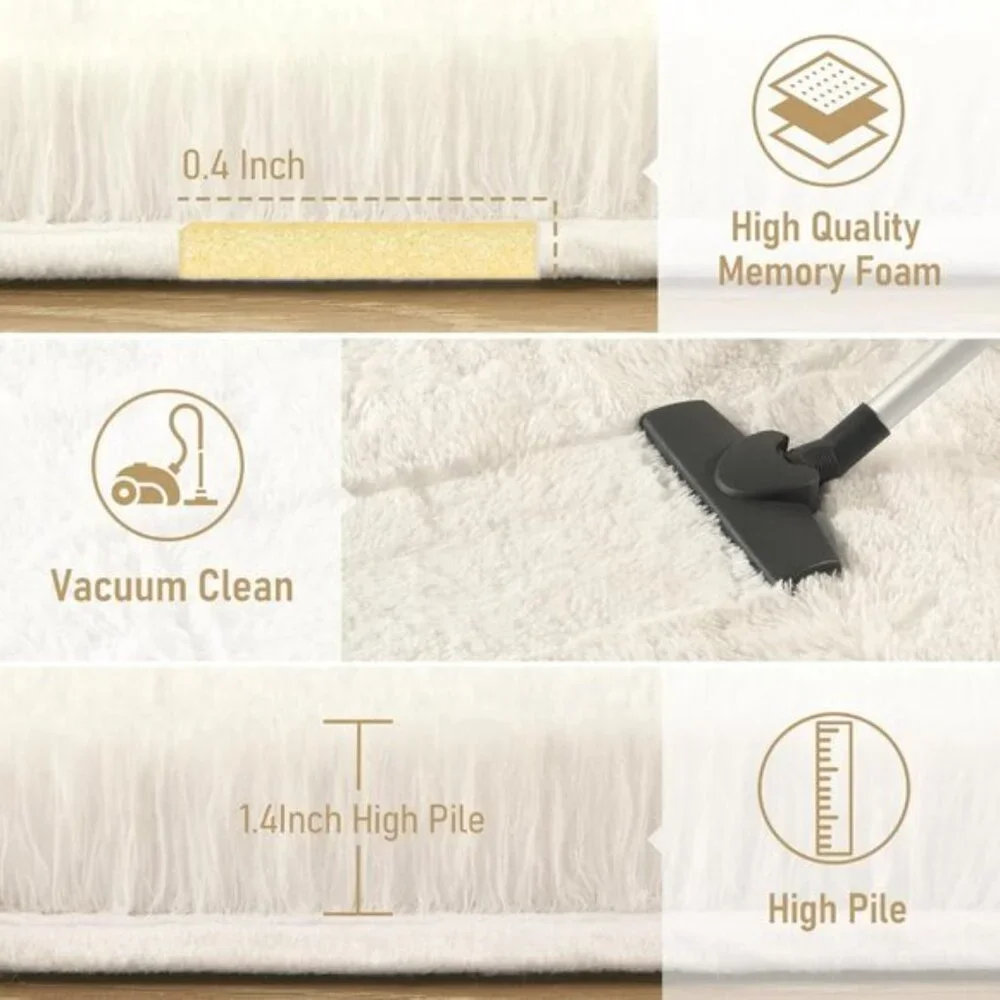 9x12 Ultra Soft Cream Area Rug, Fluffy Modern Carpet for Home, Room & Nursery
